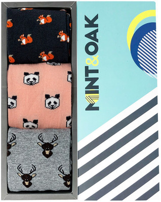 Mint and Oak Animals Crew Length Men Printed Calf Length(Pack of 3)