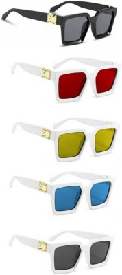 New Specs Rectangular Sunglasses(For Men & Women, Red, Black, Yellow, Blue, Black)