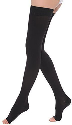Just Rider Cotton Compression Stockings Thigh Length for Varicose Veins Knee Support(Black)