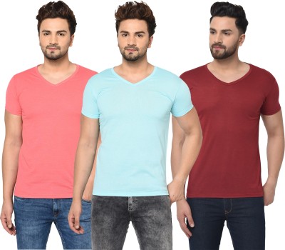 Adorbs Solid Men V Neck Light Blue, Maroon, Pink T-Shirt