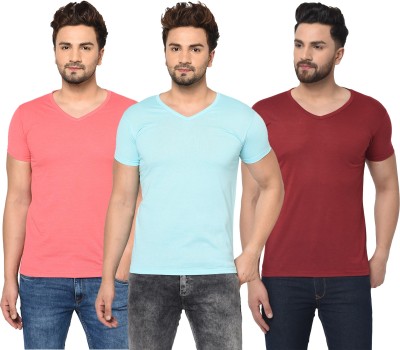 Jaskart Solid Men V Neck Light Blue, Maroon, Pink T-Shirt