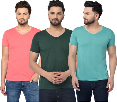 Jangoboy Solid Men V Neck Dark Green, Blue, Pink T-Shirt