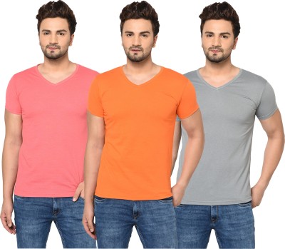 Adorbs Solid Men V Neck Pink, Orange, Grey T-Shirt