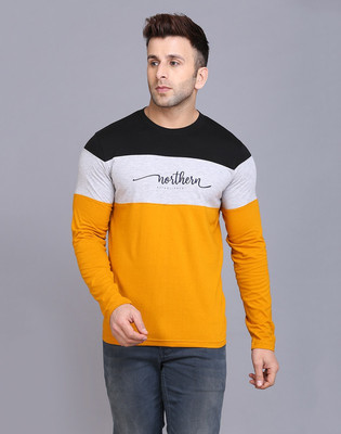 Kamedge Colorblock Men Round Neck Black, Grey, Yellow T-Shirt