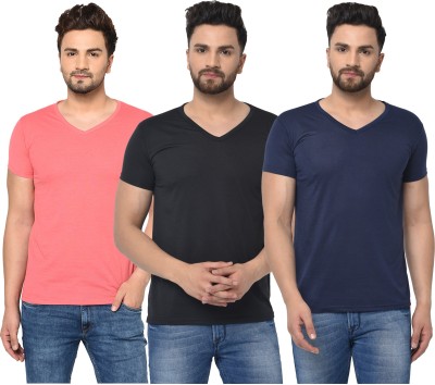 Adorbs Solid Men V Neck Blue, Pink, Black T-Shirt