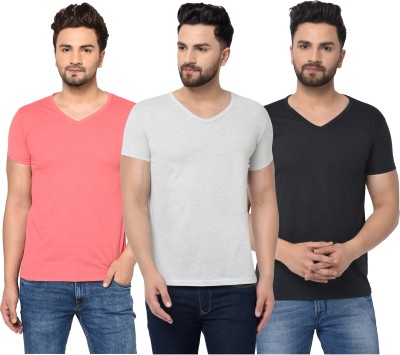 Adorbs Solid Men V Neck White, Pink, Black T-Shirt