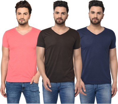 Unite Wear Solid Men V Neck Dark Blue, Black, Pink T-Shirt