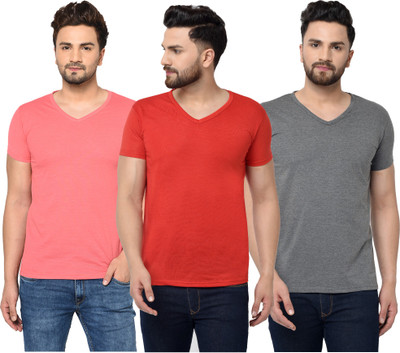 Adorbs Solid Men V Neck Maroon, Pink, Grey T-Shirt