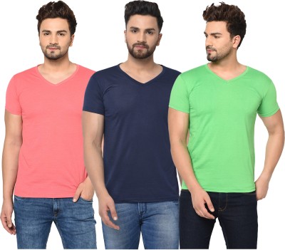 Adorbs Solid Men V Neck Dark Blue, Green, Pink T-Shirt