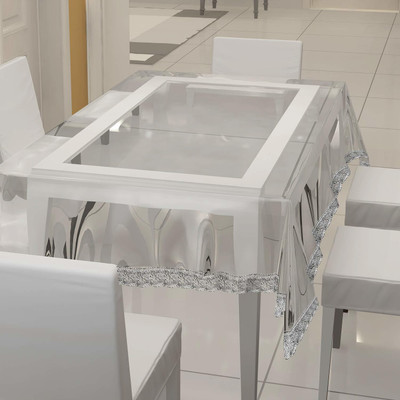 Dakshya Industries Self Design 6 Seater Table Cover(Silver, Plastic)