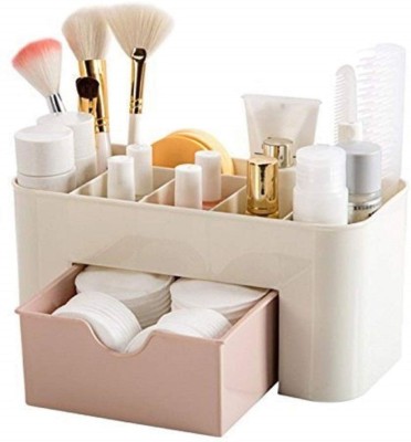 FeelOShoppy Cosmetic Storage Box Multi Functional Desktop Tidy Organiser Holder with Drawer Cosmetic Organizer Vanity Box Cosmetic Organizer Vanity Box(White)