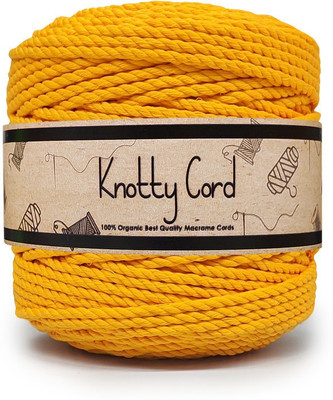KnottyCord 3 Ply/Twisted Macrame (100 Meters, 4mm) Cotton Cord/Dori Thread for Macrame DIY, Carfts and Other Projects (Mango Yellow)