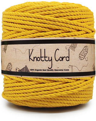 KnottyCord 3 Ply/Twisted Macrame (100 Meters, 4mm) Cotton Cord/Dori Thread for Macrame DIY, Carfts and Other Projects (Yellow)