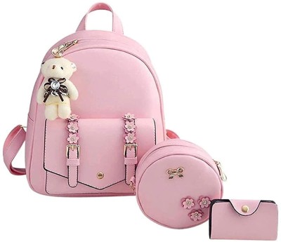 ElmaCraft 2021 New Design Girls 3-PCS Fashion Cute Mini PU Leather Backpack sling & pouch set for Women 7 L Backpack(Pink)