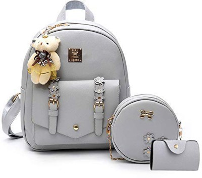 ElmaCraft 2021 New Design Girls 3-PCS Fashion Cute Mini PU Leather Backpack sling & pouch set for Women 7 L Backpack(Grey)