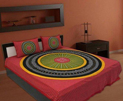 Diva Collection 104 TC Cotton Double Jaipuri Prints Flat Bedsheet(Pack of 1, Red)