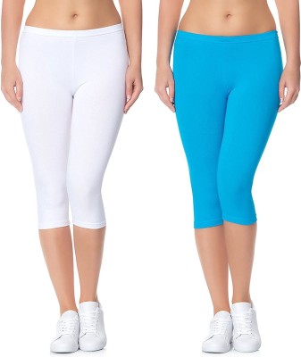 SwaNit Women White, Light Blue Capri