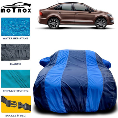 MoTRoX Car Cover For Volkswagen Vento (With Mirror Pockets)(Blue)
