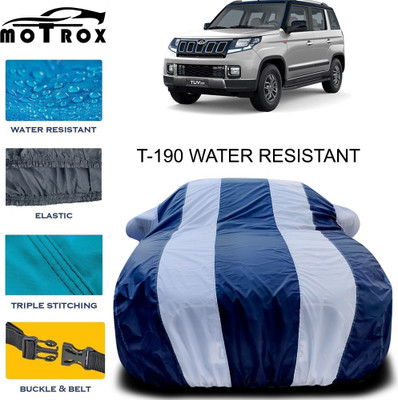 MoTRoX Car Cover For Mahindra TUV300 (With Mirror Pockets)(White, Blue)