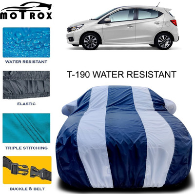 MoTRoX Car Cover For Honda Brio (With Mirror Pockets)(White, Blue)