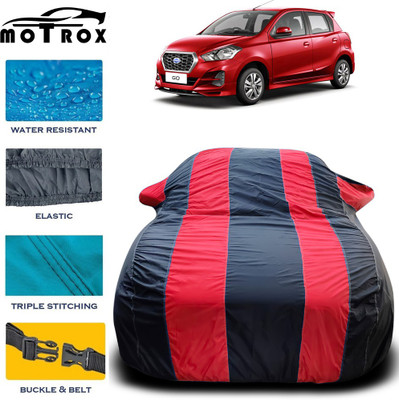 MoTRoX Car Cover For Nissan Go (With Mirror Pockets)(Red, Black)