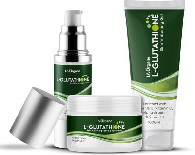 LA Organo L- Glutathione Face & Body Scrub, Gel, Serum for Skin Whitening, Brightening & Anti Ageing, Enrich with Vitamin C(3 Items in the set)