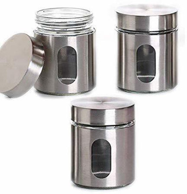 IndusBay Glass, Steel Utility Container  - 350 ml, 350 ml, 350 ml(Pack of 3, Silver)