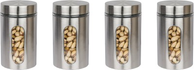 GREEN KIVVI Glass Kitchen Storage Container, Airtight Lid, Visible Window Jar (2PC) - 800 ml Glass, Steel Utility Container(Pack of 4, Silver)
