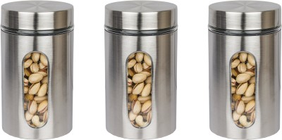 GREEN KIVVI Glass Kitchen Storage Container, Airtight Lid, Visible Window Jar (3PC) - 800 ml Glass, Steel Utility Container(Pack of 3, Silver)
