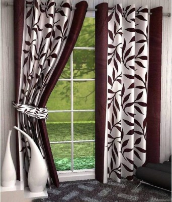 Domesfab 152 cm (5 ft) Polyester Semi Transparent Window Curtain (Pack Of 2)(Printed, Brown)