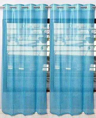 comfortline 213 cm (7 ft) Door Net Semi Transparent Curtain (Pack Of 2)(Blue, White, Printed)