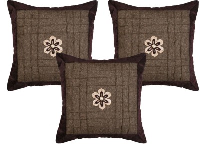 Habitation Floral Cushions Cover(Pack of 3, 40.64 cm*40.64 cm, Brown)