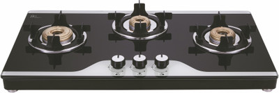 Elica Slimmest 773 CT VETRO (TKN CROWN DT AI) with Drip Tray & Forged Brass Burner Glass Automatic Gas Stove(3 Burners)