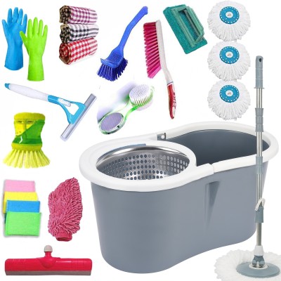 V-MOP Premium Combo Classic Spin Magic Bucket Mop Mop Set, Mop, Glove, Cleaning Wipe, Duster, Toilet Brush, Broom, Mop Refill, Scrub Pad, Cleaning Brush, Kitchen Wiper, Floor Wiper