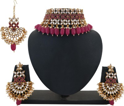 Matushri Art Brass, Zinc, Alloy Gold-plated Multicolor, Ruby Red, White Jewellery Set(Pack of 1)