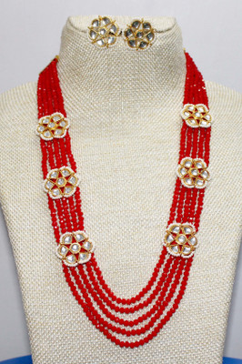 RR Jeweller Brass Gold-plated Red Jewellery Set(Pack of 1)