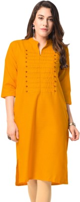 Vastraa Fusion Women Solid Straight Kurta(Yellow)