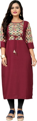 Rangrasiya Tex Women Printed Straight Kurta(Maroon)