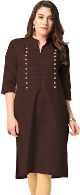 Vastraa Fusion Women Solid Straight Kurta(Brown)