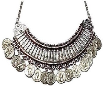 AnEk goods Antique Silver Trendy Designer Gypsy Turkish Tribal Necklace Jewelry Chunky Choker jewelry Silver Plated Alloy Choker