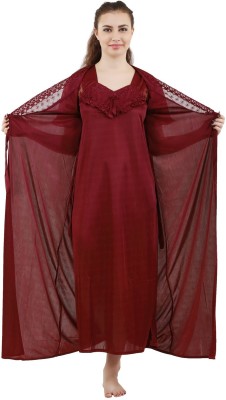 Romaisa Women Nighty with Robe(Maroon)