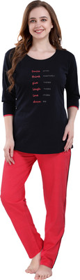lovenote Women Printed Dark Blue Top & Pyjama Set