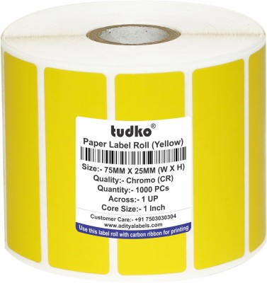 tudko 75 mm X 25 mm Chromo Self Adhesive Paper Label(Yellow)