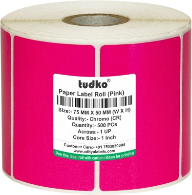 tudko 75 mm X 50 mm Chromo Self Adhesive Paper Label(Pink)