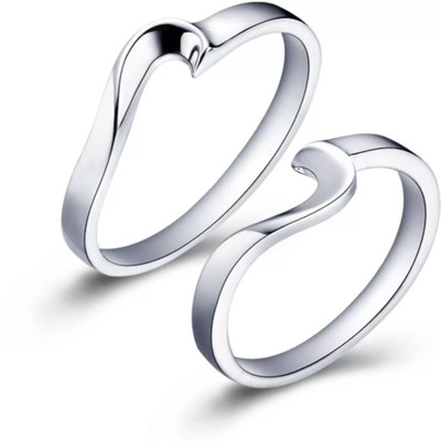 Silver Creations ADJUSTABL COUPLE BAND RING SET Alloy Cubic Zirconia Silver Plated Ring Set