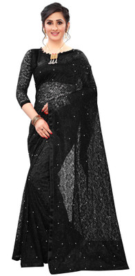 Indy Bliss Self Design Bollywood Net Saree(Black)