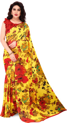 Madhur milan Printed, Floral Print Bollywood Georgette Saree(Multicolor, Yellow)