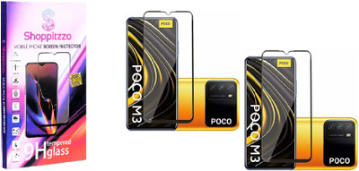 Shoppitzzo Edge To Edge Tempered Glass for Poco M3, 11D, 9H Hardness, Edge to Edge(Pack of 2)