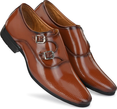 LEEPEETER Monk Strap For Men(Tan , 7)