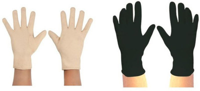 HF LUMEN Unisex Skin Black Half Cotton Gloves With Fingure Riding Gloves(Beige, Black)